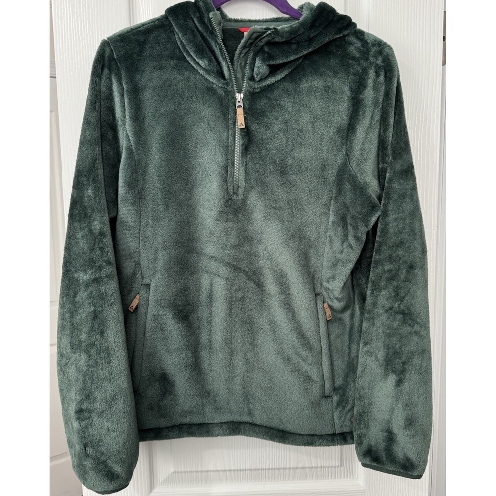 Gerry Women's Medium Green Quarter Zip Long Sleeve‎ Fleece Hooded Jacket Pockets